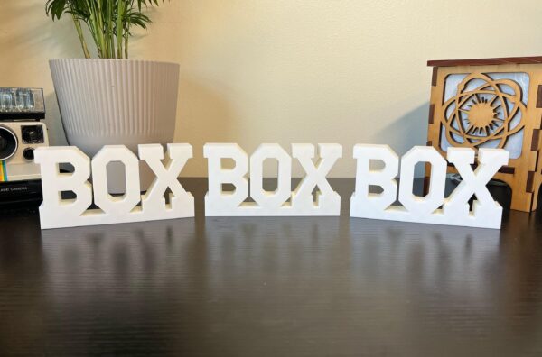 box box box 3d printed text